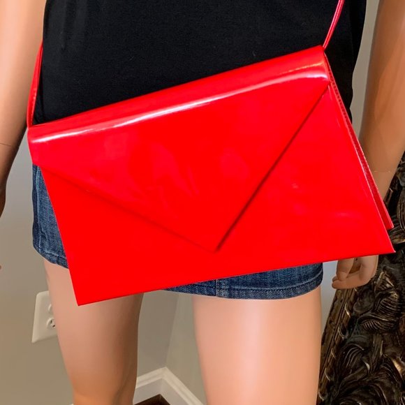 Vintage 80's Walborg Red Patent Leather Crossbody Bag NWT - Picture 2 of 3